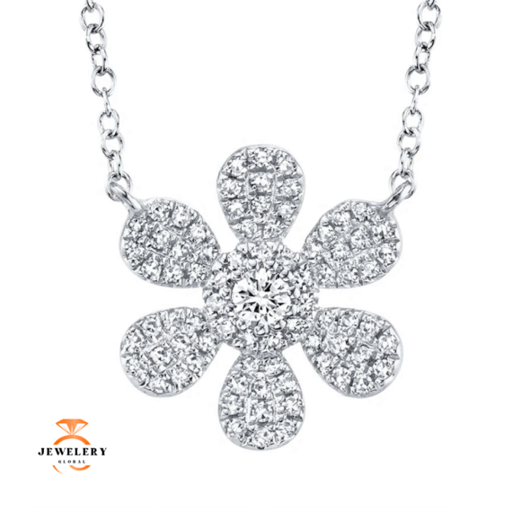 14KT Gold 1/4 CTW Diamond Flower Necklace - Image 3