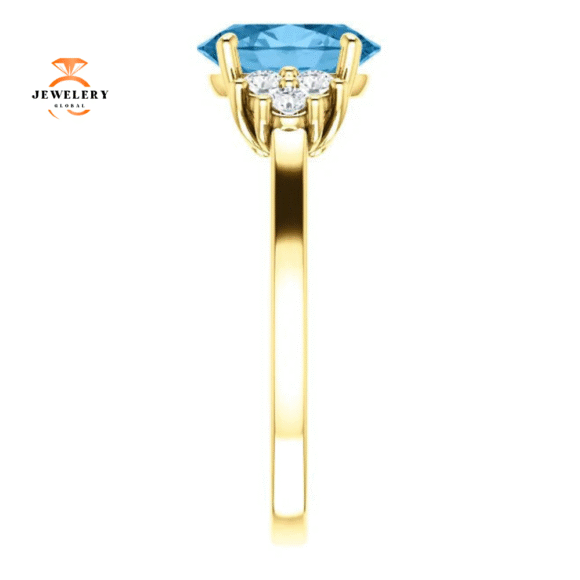 14KT GOLD 2.40 CT SWISS BLUE TOPAZ & 1/4 CTW DIAMOND ACCENT RING - Image 8