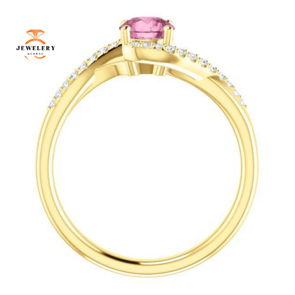 14KT Gold Passion Pink Topaz & 1/10 CTW Diamond Accent Bypass Ring - Image 10