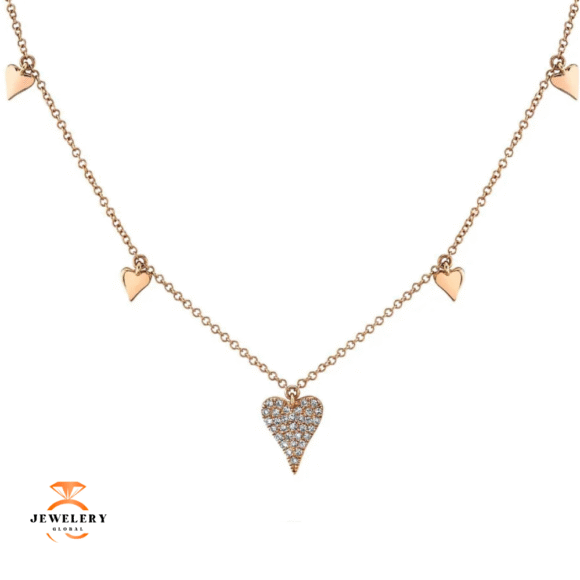 14KT ROSE GOLD ROUND DIAMOND HEART NECKLACE