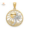 14KT TWO TONE GOLD SUN & PALM TREE PENDANT