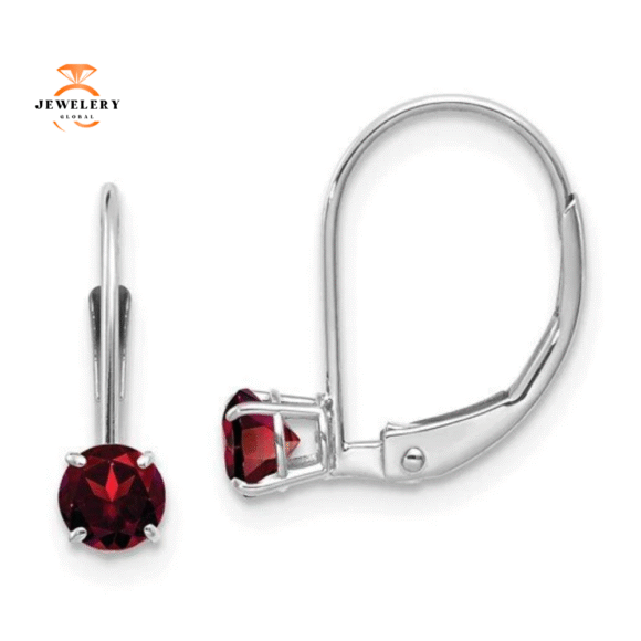 14KT WHITE GOLD 0.60 CTW GARNET LEVERBACK DROP EARRINGS