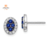14KT GOLD 0.40 CTW SAPPHIRE & 0.14 CTW DIAMOND OVAL CLUSTER HALO EARRINGS