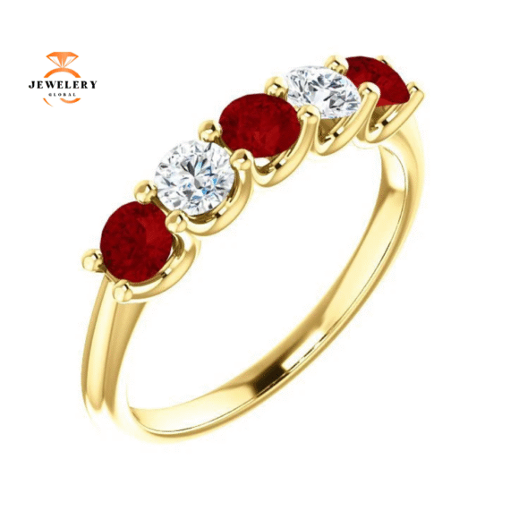 14KT GOLD 0.75 CTW RUBY & 0.30 CTW DIAMOND 5 STONE BAND - Image 12
