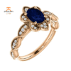 14KT GOLD 1.00 CT OVAL SAPPHIRE AND DIAMOND MILGRAIN RING