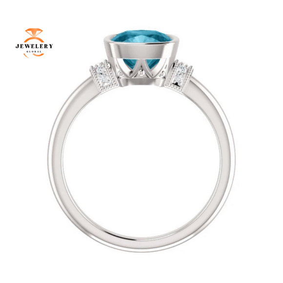 14KT GOLD 1.75 CT LONDON BLUE TOPAZ & 0.04 CTW DIAMOND BEZEL-SET RING - Image 2