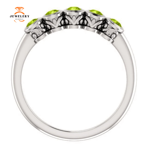14KT GOLD .45 CTW ROUND PERIDOT BEZEL-SET 5 STONE RING - Image 2
