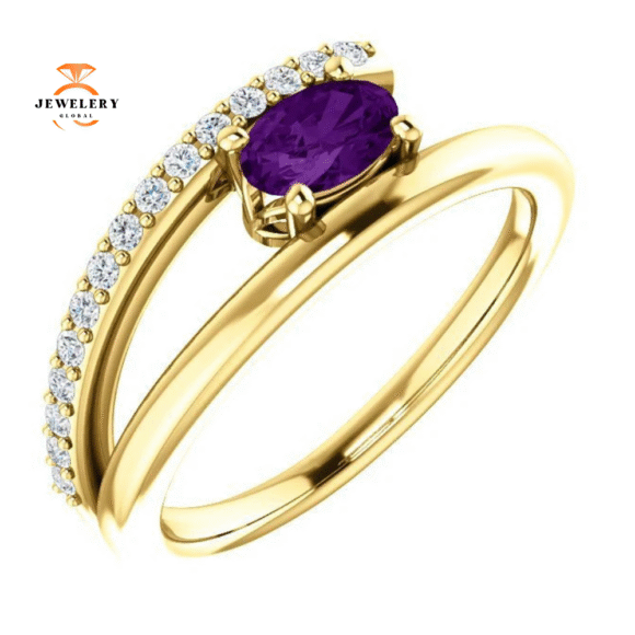 14KT GOLD 1/2 CTW AMETHYST & 1/8 CTW DIAMOND BYPASS RING - Image 9