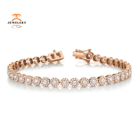 14KT GOLD 3.03 CARAT DIAMOND CIRCLE HALO TENNIS BRACELET