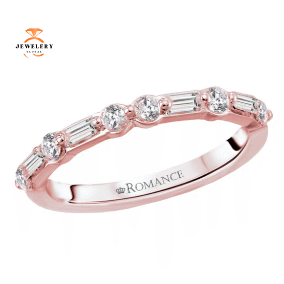 14KT Gold 3/8 CTW Round & Baguette Diamond Band - Image 2