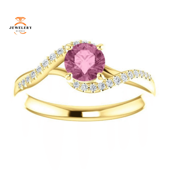 14KT Gold Passion Pink Topaz & 1/10 CTW Diamond Accent Bypass Ring - Image 11