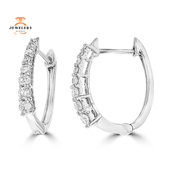 14KT White Gold 0.27 CTW Diamond Hoop Earrings