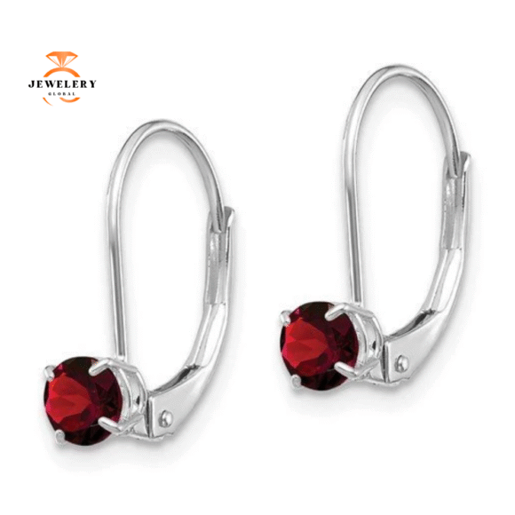 14KT WHITE GOLD 0.60 CTW GARNET LEVERBACK DROP EARRINGS - Image 3