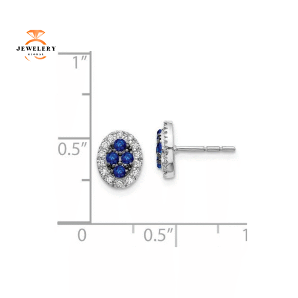 14KT GOLD 0.40 CTW SAPPHIRE & 0.14 CTW DIAMOND OVAL CLUSTER HALO EARRINGS - Image 2