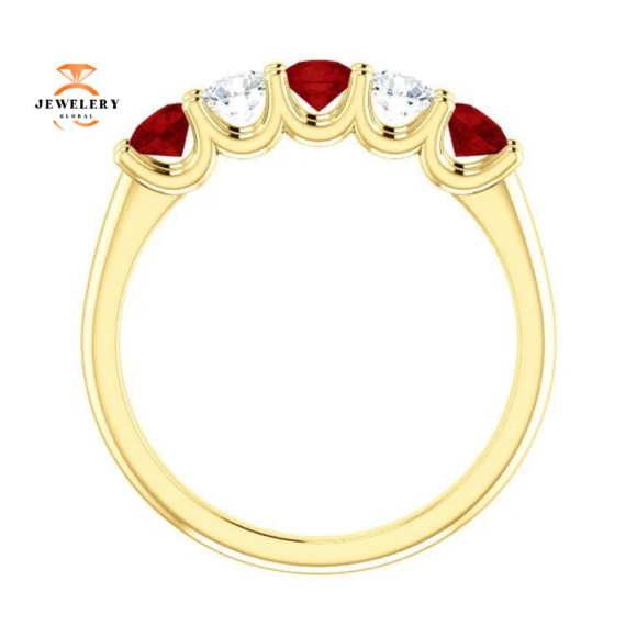 14KT GOLD 0.75 CTW RUBY & 0.30 CTW DIAMOND 5 STONE BAND - Image 13