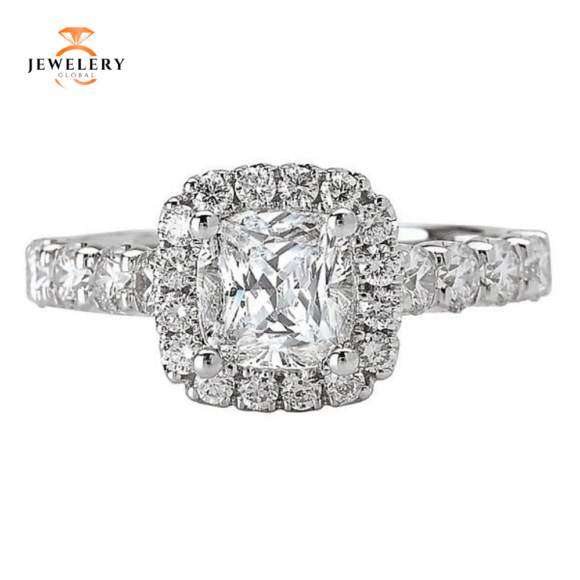 14KT 3/4 CTW Diamond Cushion Halo Setting for 1.50-2 CT Cushion - Image 3