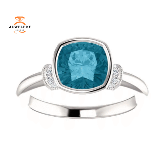 14KT GOLD 1.75 CT LONDON BLUE TOPAZ & 0.04 CTW DIAMOND BEZEL-SET RING - Image 3