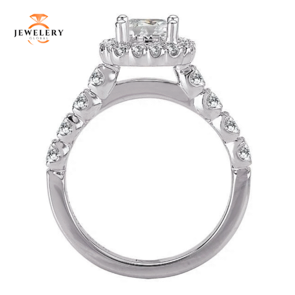 14KT 3/4 CTW Diamond Cushion Halo Setting for 1.50-2 CT Cushion - Image 4