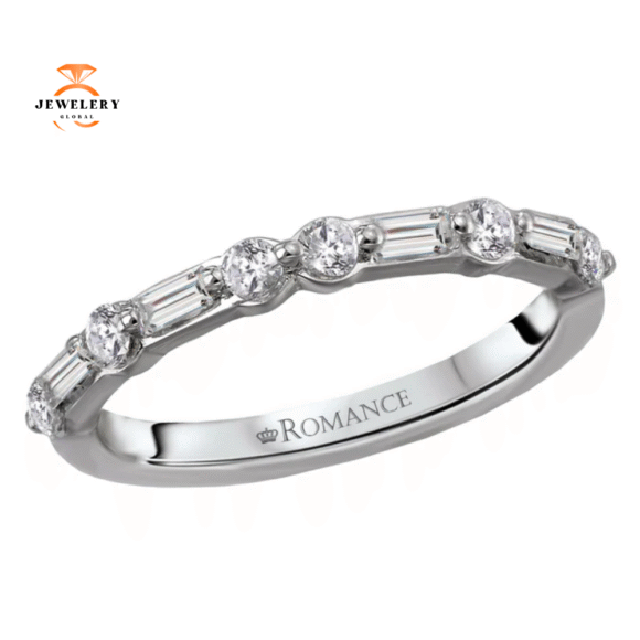 14KT Gold 3/8 CTW Round & Baguette Diamond Band - Image 3