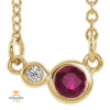 14KT GOLD GENUINE RUBY & DIAMOND 2 STONE BEZEL-SET PETITE NECKLACE