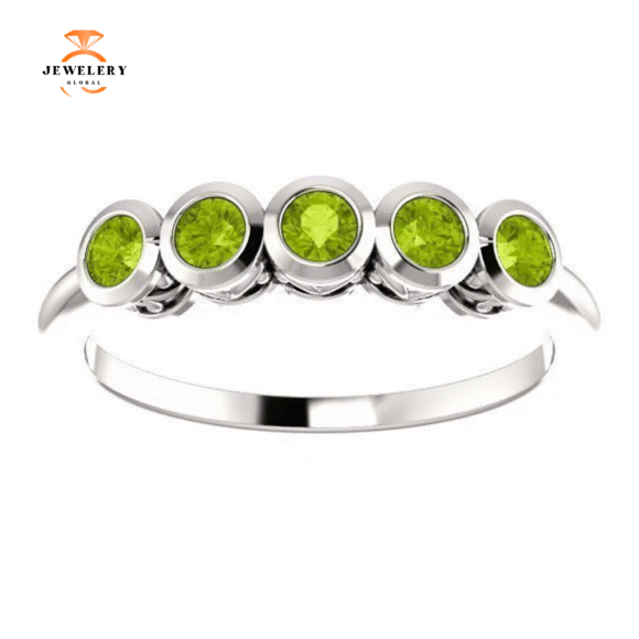 14KT GOLD .45 CTW ROUND PERIDOT BEZEL-SET 5 STONE RING - Image 3