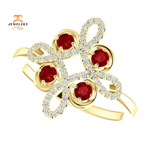 14KT GOLD RUBY AND DIAMOND CLOVER RING - Image 7