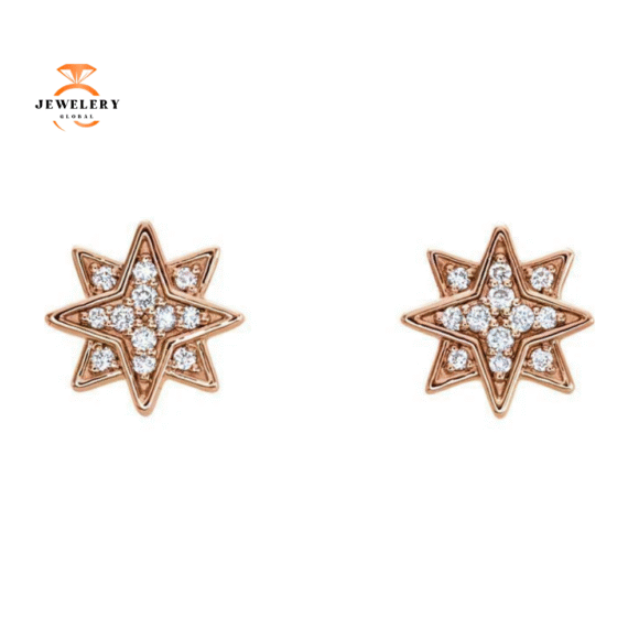 14KT Rose Gold Round Diamond Star Earrings