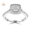 14KT WHITE GOLD 1 1/4 CTW PRINCESS CUT DIAMOND ACCENT HALO RING