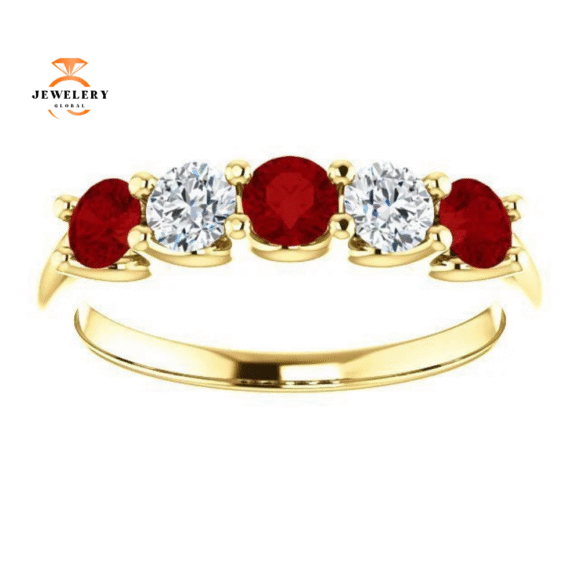 14KT GOLD 0.75 CTW RUBY & 0.30 CTW DIAMOND 5 STONE BAND - Image 14