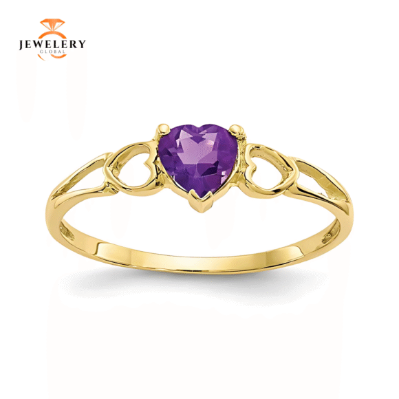 10KT YELLOW GOLD AMETHYST HEART RING