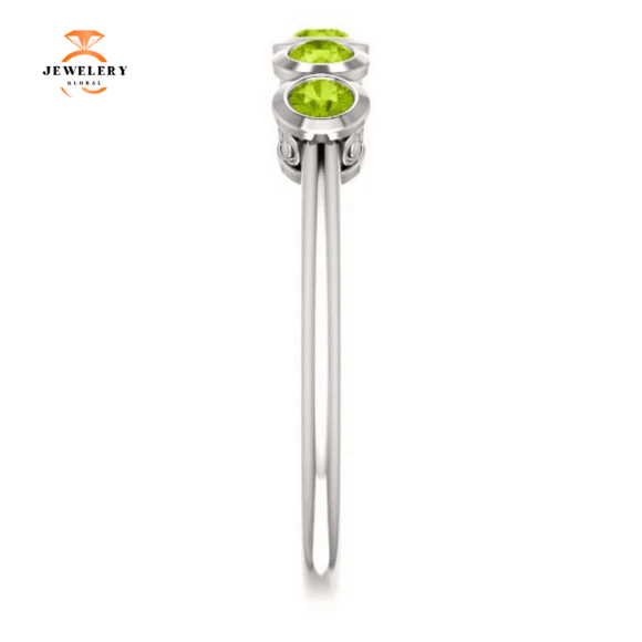 14KT GOLD .45 CTW ROUND PERIDOT BEZEL-SET 5 STONE RING - Image 4