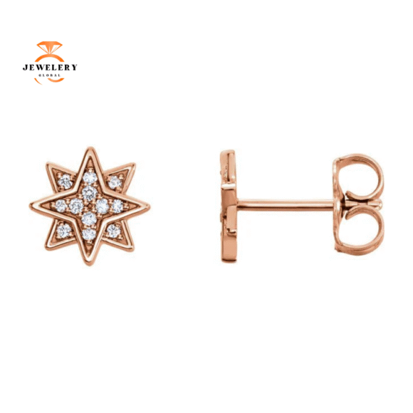 14KT Rose Gold Round Diamond Star Earrings - Image 2