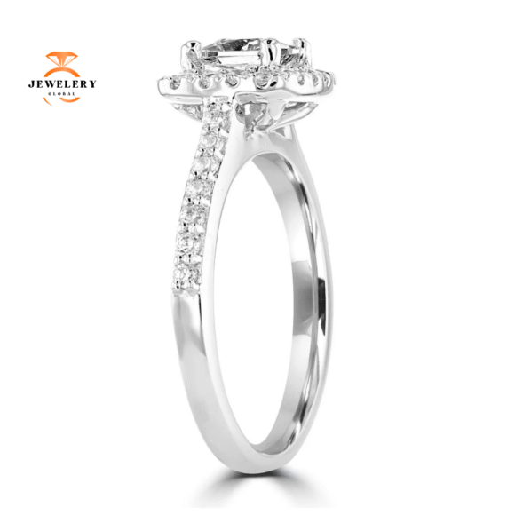 14KT WHITE GOLD 1 1/4 CTW PRINCESS CUT DIAMOND ACCENT HALO RING - Image 3