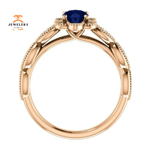 14KT GOLD 1.00 CT OVAL SAPPHIRE AND DIAMOND MILGRAIN RING - Image 4
