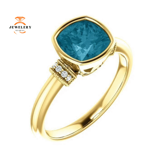 14KT GOLD 1.75 CT LONDON BLUE TOPAZ & 0.04 CTW DIAMOND BEZEL-SET RING - Image 5