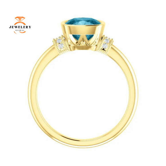 14KT GOLD 1.75 CT LONDON BLUE TOPAZ & 0.04 CTW DIAMOND BEZEL-SET RING - Image 6