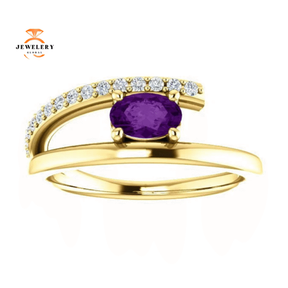 14KT GOLD 1/2 CTW AMETHYST & 1/8 CTW DIAMOND BYPASS RING - Image 11