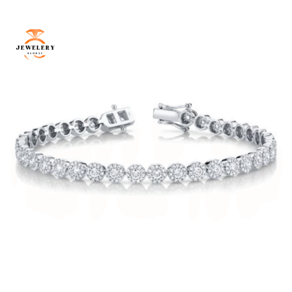 14KT GOLD 3.03 CARAT DIAMOND CIRCLE HALO TENNIS BRACELET - Image 4