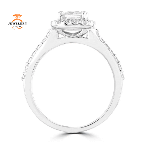 14KT WHITE GOLD 1 1/4 CTW PRINCESS CUT DIAMOND ACCENT HALO RING - Image 2