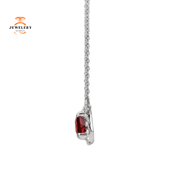 14KT GOLD 0.41 CT GARNET AND 1/8 CTW DIAMOND HALO NECKLACE - Image 2