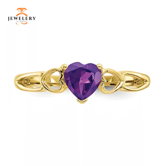 10KT YELLOW GOLD AMETHYST HEART RING - Image 3