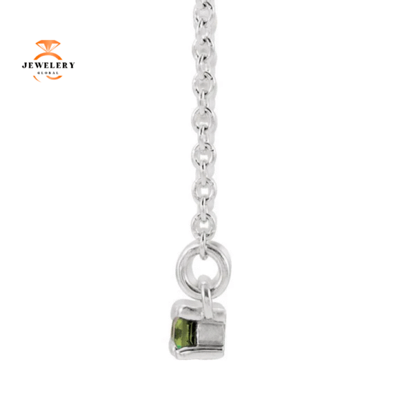 14KT GOLD 0.60 CT PERIDOT & 0.20 CTW DIAMOND ACCENT BAR NECKLACE - Image 2