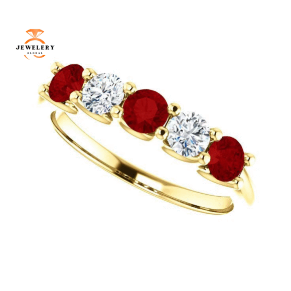 14KT GOLD 0.75 CTW RUBY & 0.30 CTW DIAMOND 5 STONE BAND - Image 16
