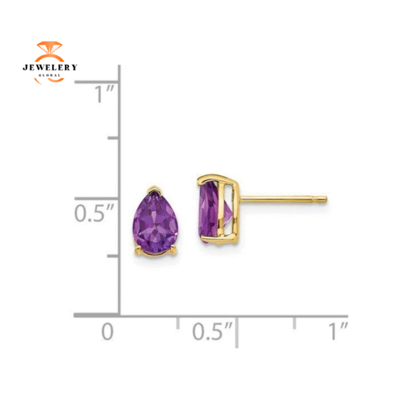 14KT GOLD PEAR SHAPE AMETHYST EARRINGS - Image 2