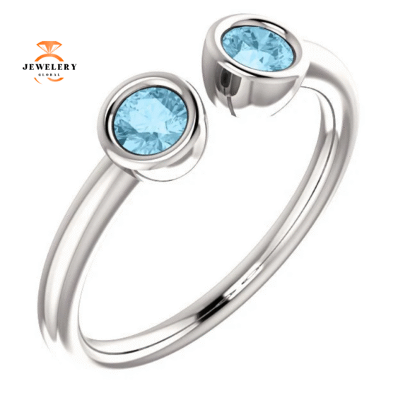 14KT GOLD 0.32 CTW AQUAMARINE 2 STONE BEZEL-SET CUFF RING - Image 9