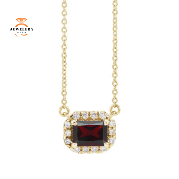 14KT GOLD 0.41 CT GARNET AND 1/8 CTW DIAMOND HALO NECKLACE - Image 3