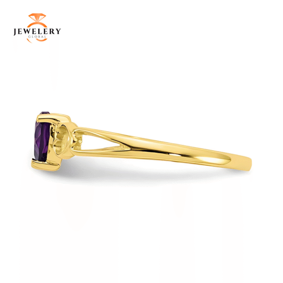 10KT YELLOW GOLD AMETHYST HEART RING - Image 4