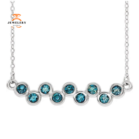 14KT GOLD 1/2 CTW AQUAMARINE BEZEL-SET BAR NECKLACE