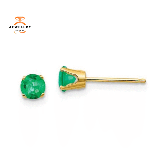 14KT GOLD 1/2 CTW ROUND EMERALD EARRINGS - Image 3