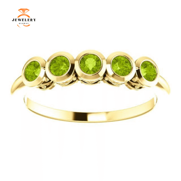 14KT GOLD .45 CTW ROUND PERIDOT BEZEL-SET 5 STONE RING - Image 7